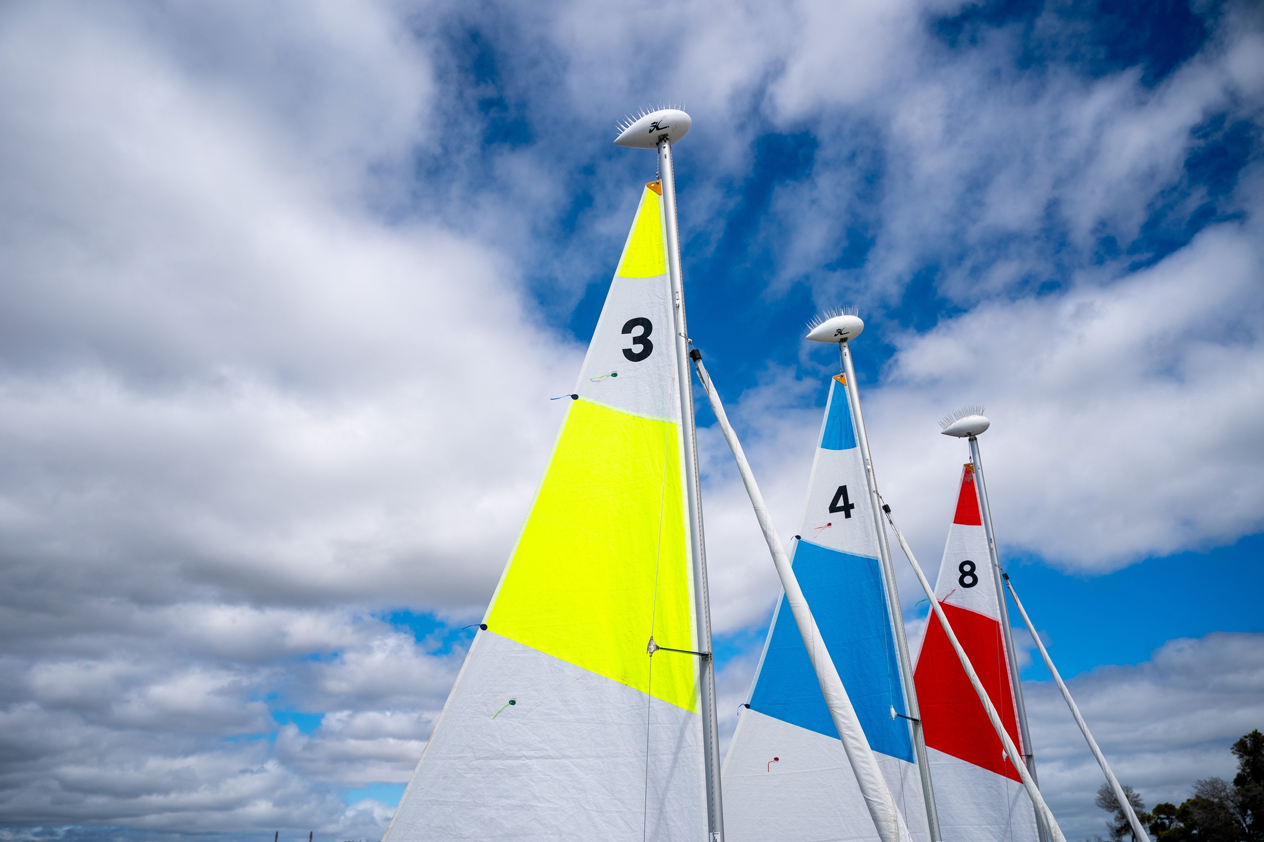 Three Mainsails at Shoreline Lake.
